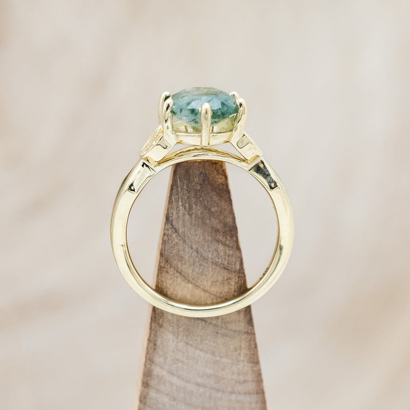 "LUCIA" - OVAL MOSS AGATE ENGAGEMENT RING WITH DIAMOND ACCENTS & MOSS INLAYS