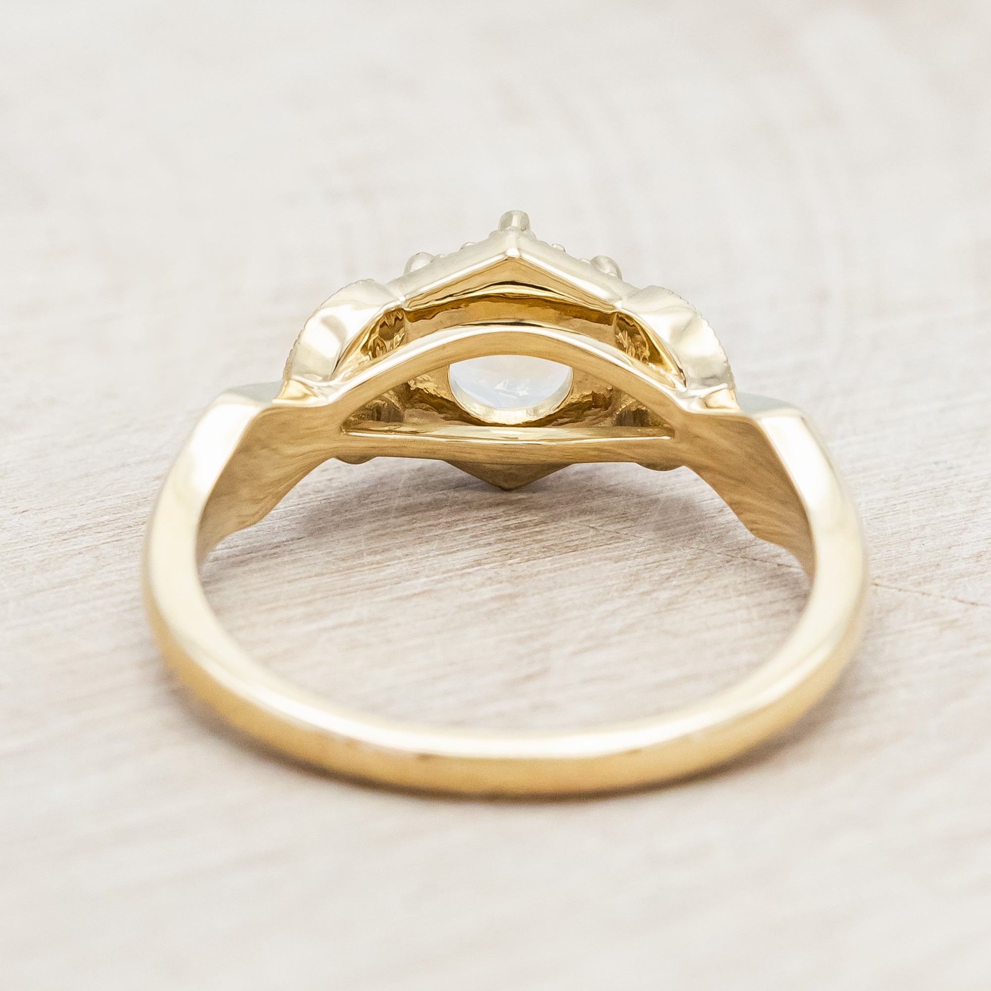 "LUCY IN THE SKY" PETITE - ROUND CUT MOONSTONE ENGAGEMENT RING WITH DIAMOND ACCENTS & DIAMOND DUST INLAYS-Staghead Designs