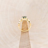 "LUCY IN THE SKY" - KITE CUT MOSS AGATE ENGAGEMENT RING WITH DIAMOND HALO & MOSS INLAYS