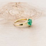 "LUCY IN THE SKY" - HEXAGON LAB GROWN EMERALD ENGAGEMENT RING WITH DIAMOND HALO & MOSS INLAYS-2