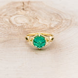 "LUCY IN THE SKY" - HEXAGON LAB GROWN EMERALD ENGAGEMENT RING WITH DIAMOND HALO & MOSS INLAYS-4