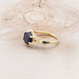 "LUCY IN THE SKY" - HEXAGON BLUE GOLDSTONE ENGAGEMENT RING WITH DIAMOND HALO & GOLDSTONE INLAYS-3