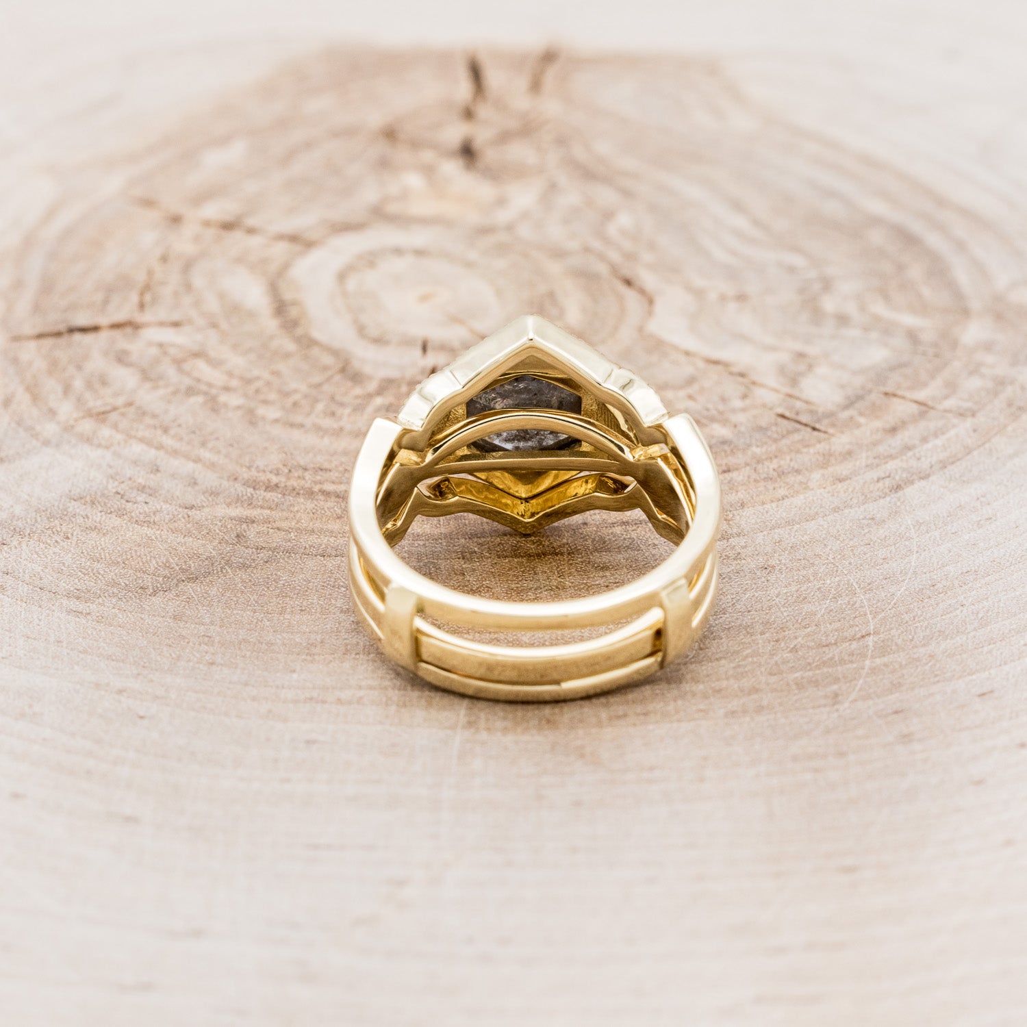 "LUCY IN THE SKY" - HEXAGON SALT & PEPPER DIAMOND ENGAGEMENT RING WITH DIAMOND ACCENTS, ANTLER INLAYS & RING GUARD-5