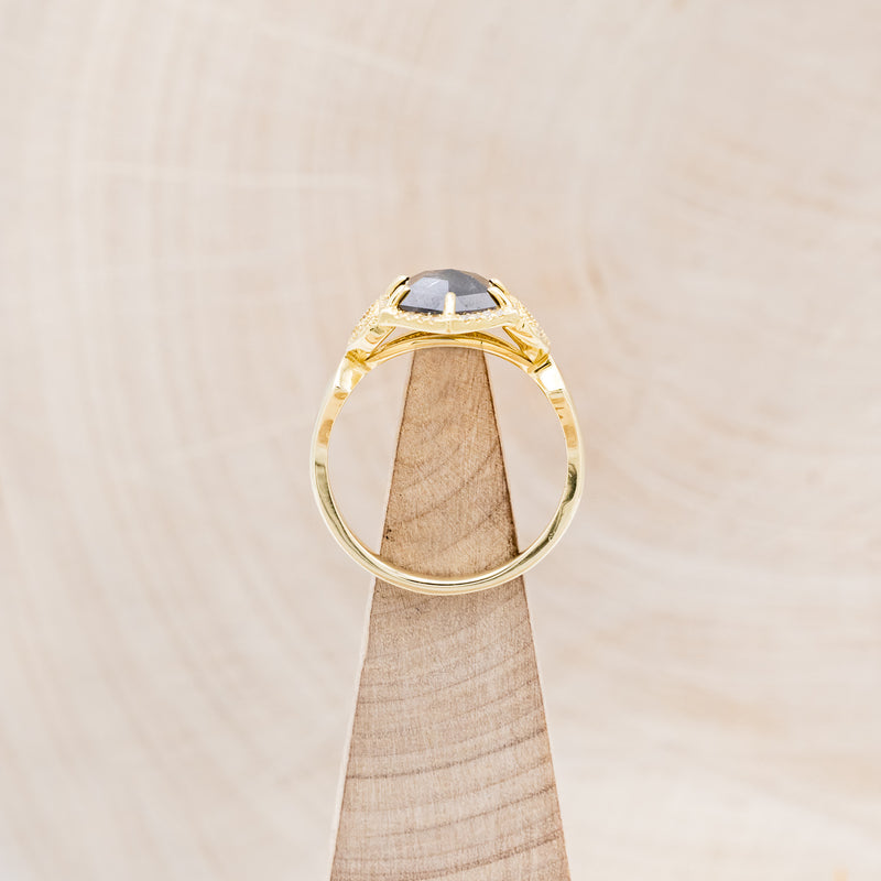 "LUCY IN THE SKY" - HEXAGON SALT & PEPPER DIAMOND ENGAGEMENT RING WITH DIAMOND ACCENTS, ANTLER INLAYS & RING GUARD