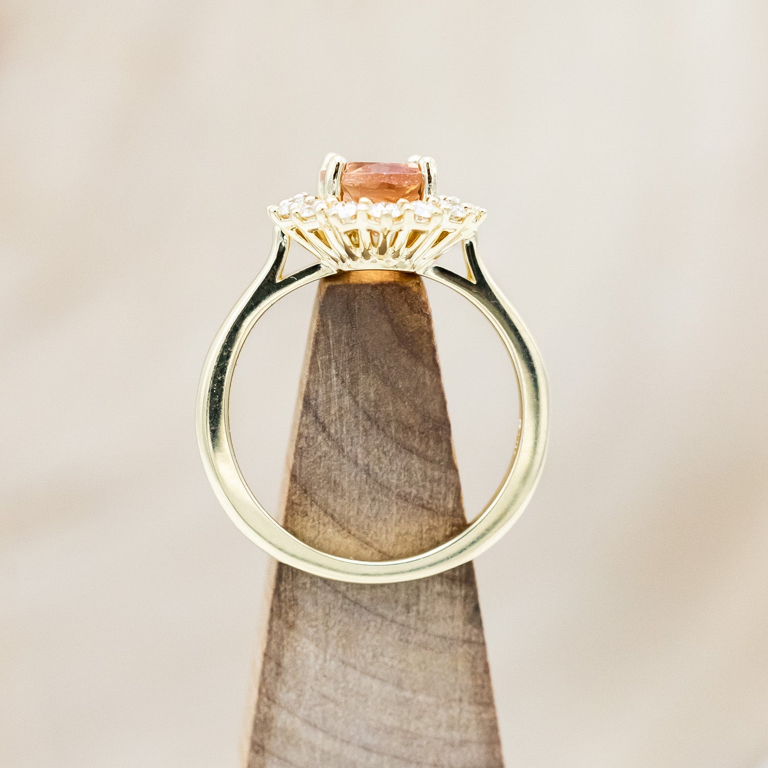 "MALINA" - OVAL OREGON SUNSTONE ENGAGEMENT RING WITH DIAMOND HALO-Staghead Designs
