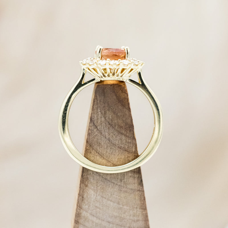 "MALINA" - OVAL OREGON SUNSTONE ENGAGEMENT RING WITH DIAMOND HALO