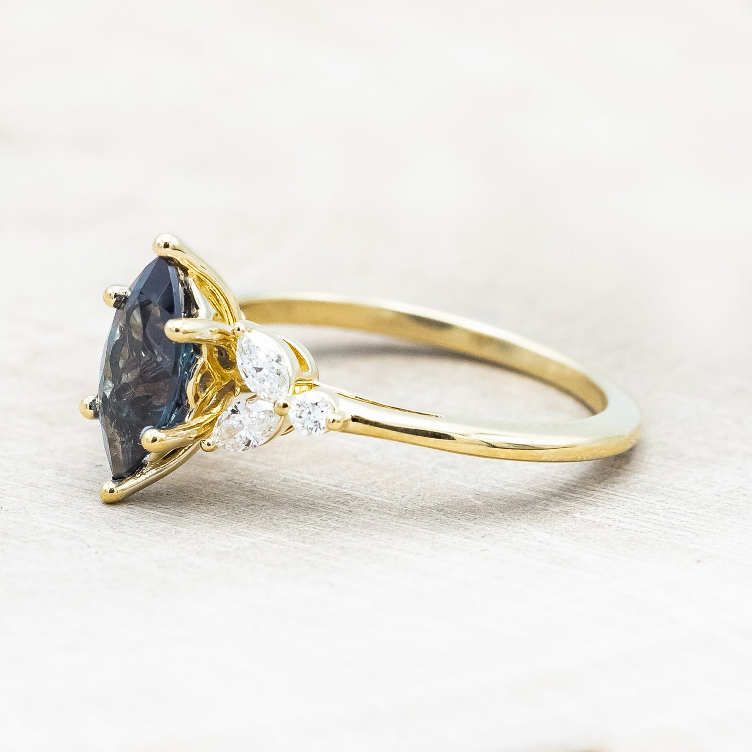 "BLOSSOM" - MARQUISE CUT LAB-GROWN ALEXANDRITE ENGAGEMENT RING WITH DIAMOND ACCENTS-Staghead Designs