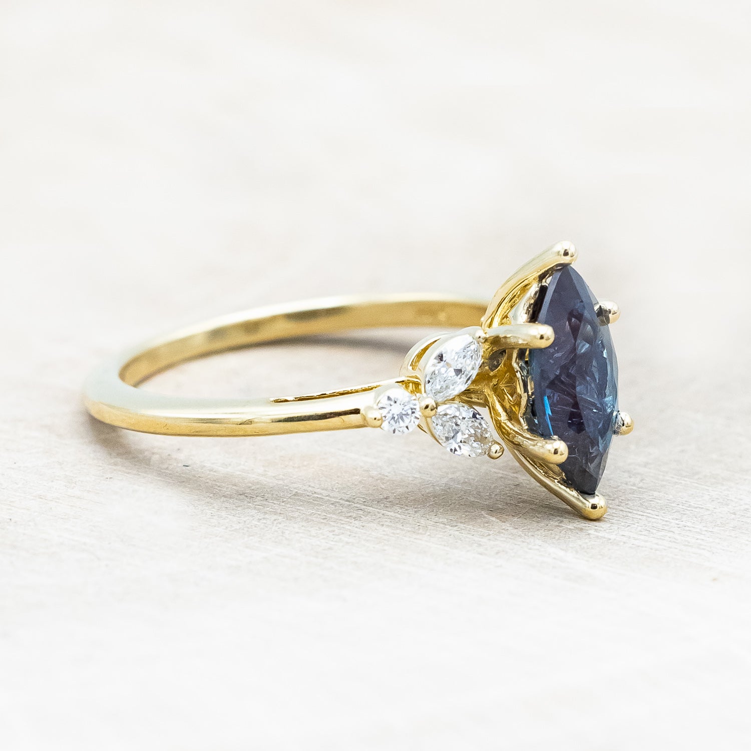 "BLOSSOM" - MARQUISE CUT LAB-GROWN ALEXANDRITE ENGAGEMENT RING WITH DIAMOND ACCENTS-Staghead Designs