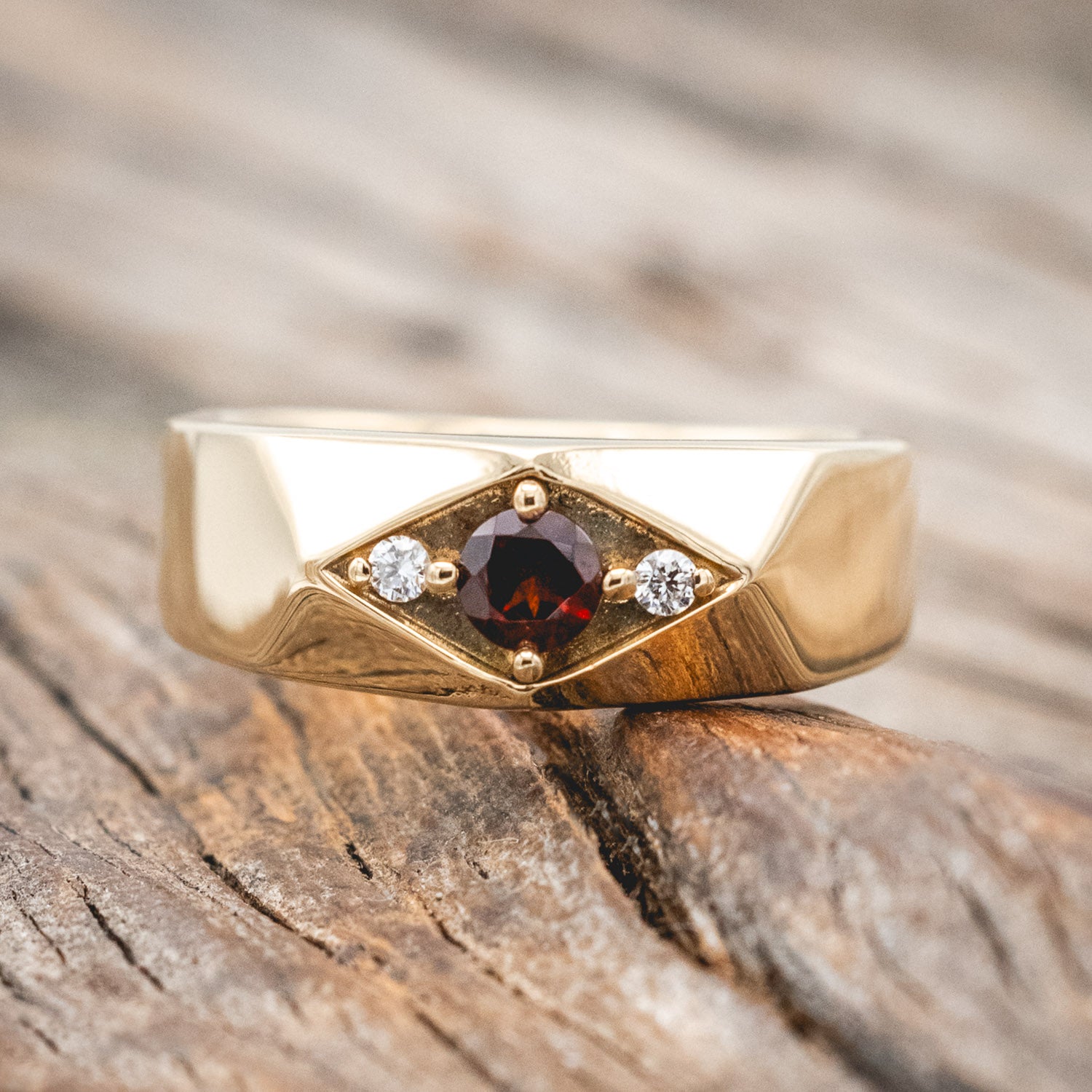 MEN'S MOZAMBIQUE GARNET ENGAGEMENT RING WITH DIAMOND ACCENTS-Staghead Designs