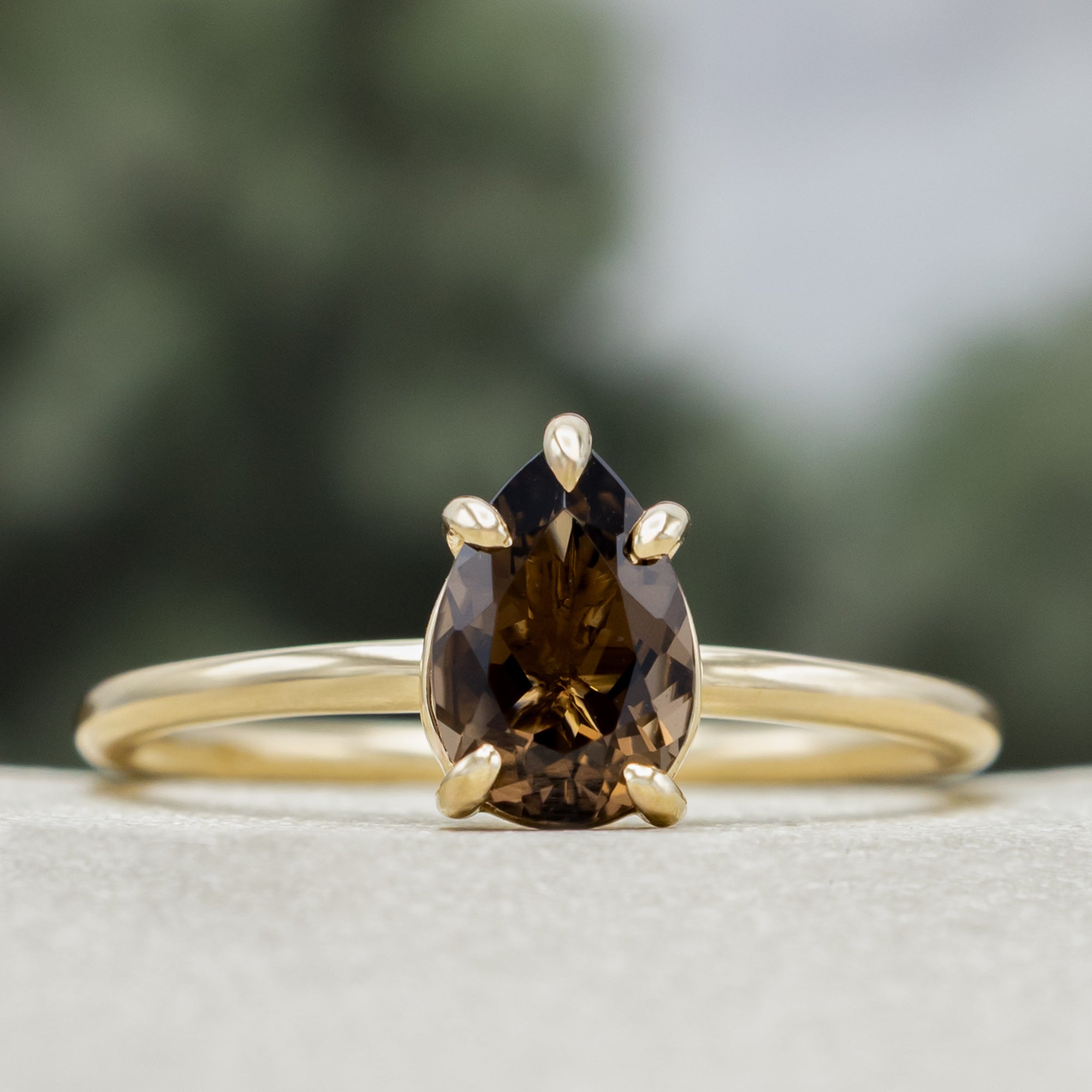 "Maven" - Claw Prong Pear Cut Smoky Quartz Solitaire Engagement Ring-Staghead Designs