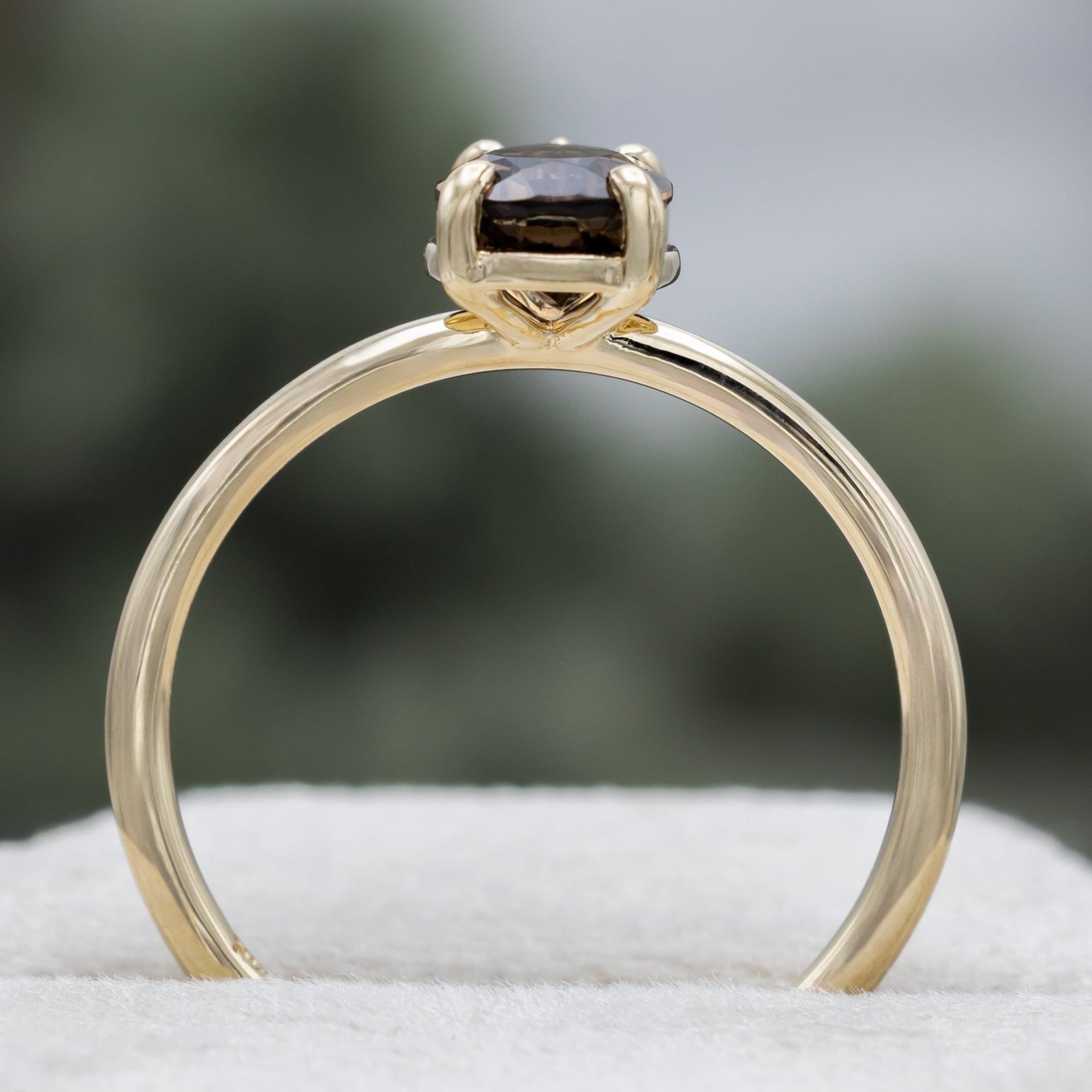 "Maven" - Claw Prong Pear Cut Smoky Quartz Solitaire Engagement Ring-Staghead Designs