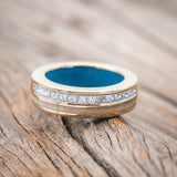 "MEMPHIS" - DIAMONDS & FIRE AND ICE OPAL WEDDING BAND FEATURING A TURQUOISE LINED 14K GOLD BAND-Staghead Designs