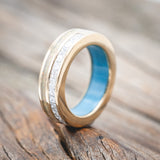 "MEMPHIS" - DIAMONDS & FIRE AND ICE OPAL WEDDING BAND FEATURING A TURQUOISE LINED 14K GOLD BAND-Staghead Designs