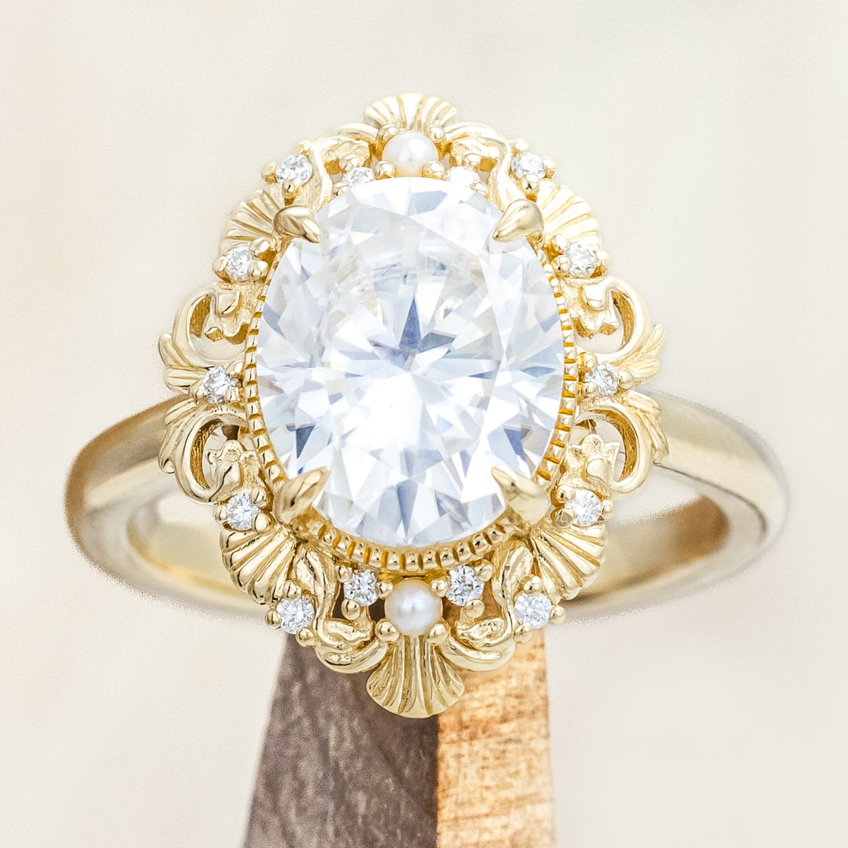 "MERROW" - OVAL CUT ENGAGEMENT RING WITH PEARL ACCENTS AND DIAMOND TRACER-Staghead Designs
