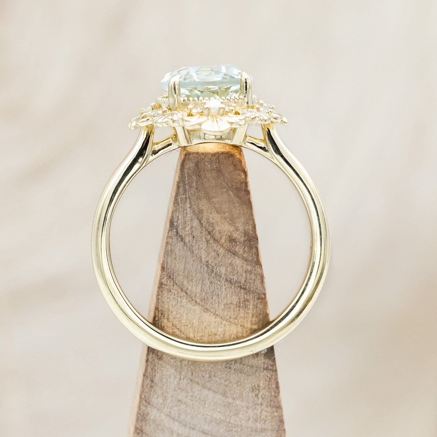 "MERROW" - OVAL GREEN PRASIOLITE ENGAGEMENT RING WITH DIAMOND & PEARL ACCENTS-Staghead Designs
