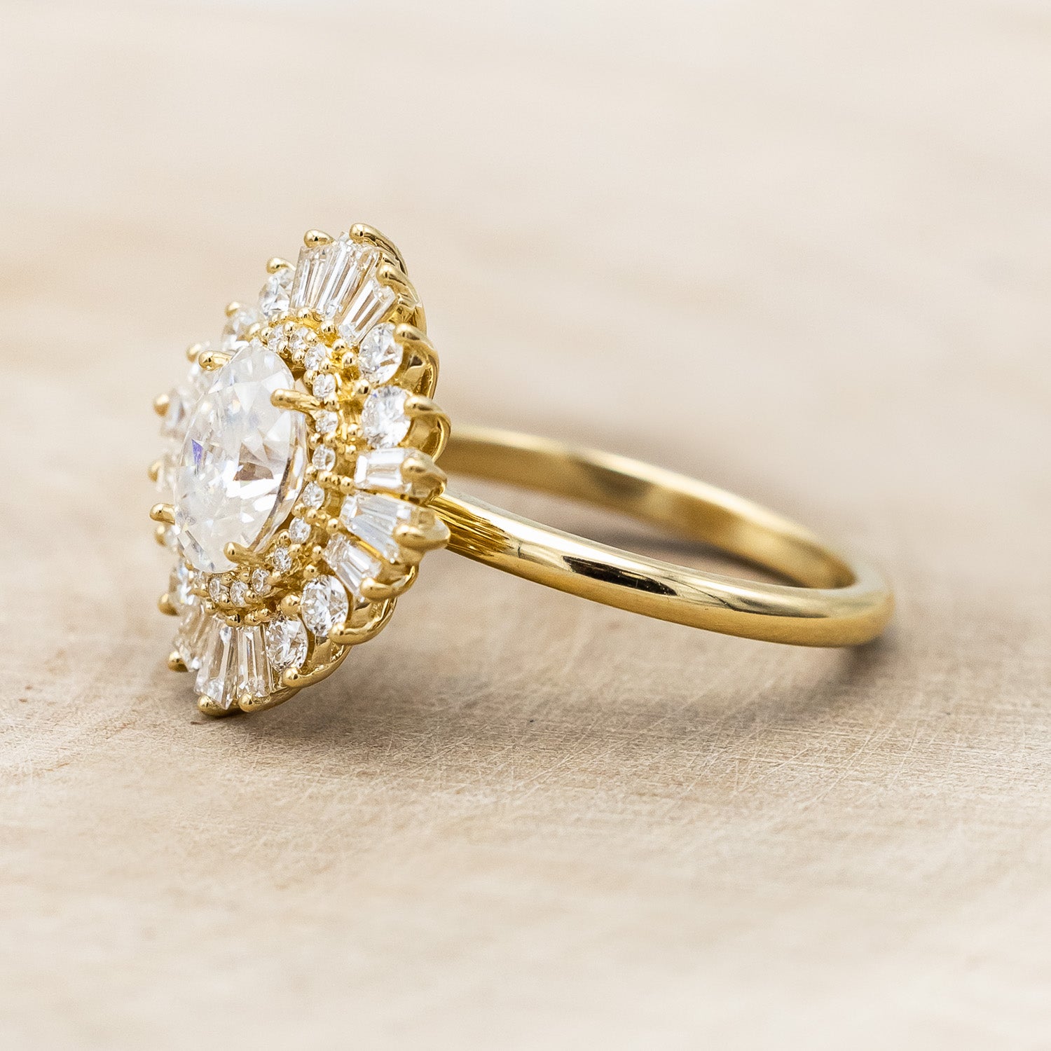 "APHRODITE" - OVAL CUT MOISSANITE ENGAGEMENT RING WITH DIAMOND HALO-Staghead Designs