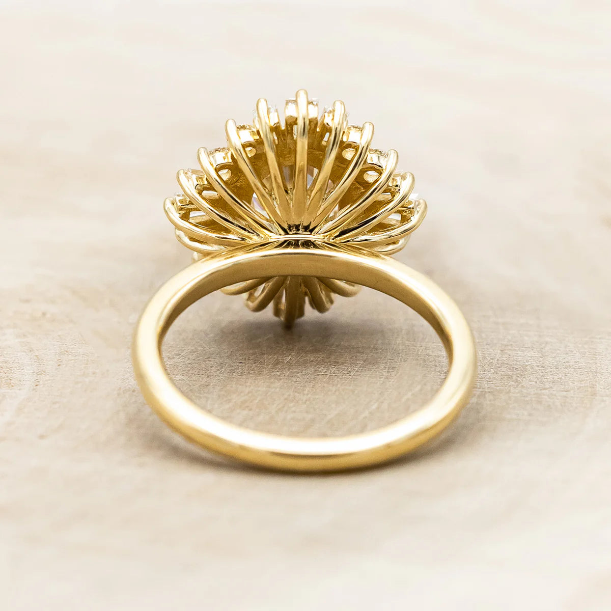 "APHRODITE" - OVAL CUT MOISSANITE ENGAGEMENT RING WITH DIAMOND HALO - 14K YELLOW GOLD - SIZE 7-Staghead Designs
