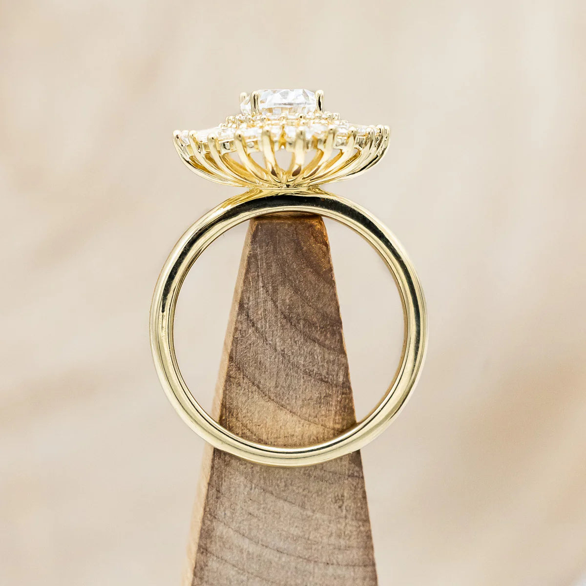 "APHRODITE" - OVAL CUT MOISSANITE ENGAGEMENT RING WITH DIAMOND HALO - 14K YELLOW GOLD - SIZE 7-Staghead Designs