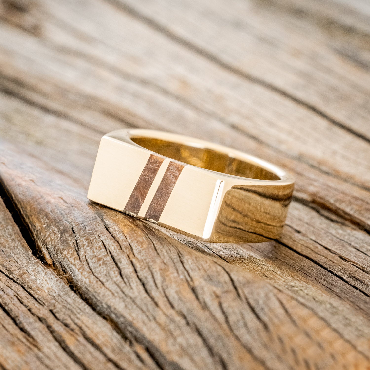 "MAINE" - FLAT TOP WEDDING RING FEATURING DIAGONAL REDWOOD INLAYS-2