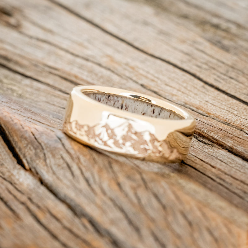 MOUNTAIN ENGRAVED WEDDING BAND WITH ANTLER LINING-11