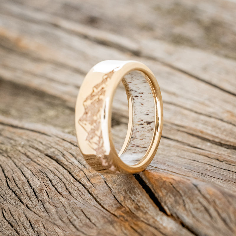 MOUNTAIN ENGRAVED WEDDING BAND WITH ANTLER LINING-10