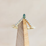 "NEREZZA" - BRIDAL SUITE - HEXAGON CUT MOSS AGATE ENGAGEMENT RING WITH DIAMOND ACCENTS & TRACERS-Staghead Designs