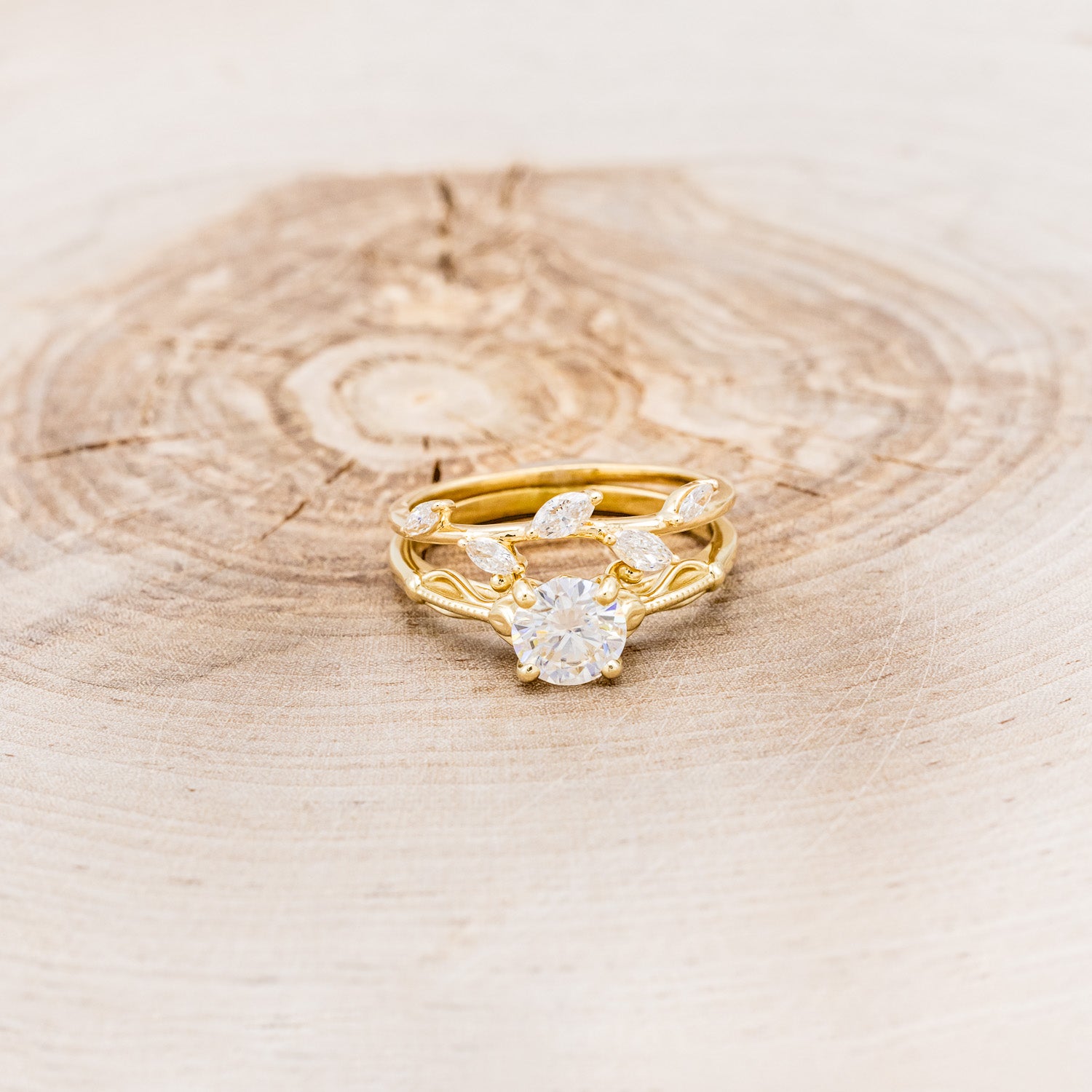 "ROSEMARY" - FLORAL-STYLE ENGAGEMENT RING WITH ROUND CUT MOISSANITE & DIAMOND TRACER-4