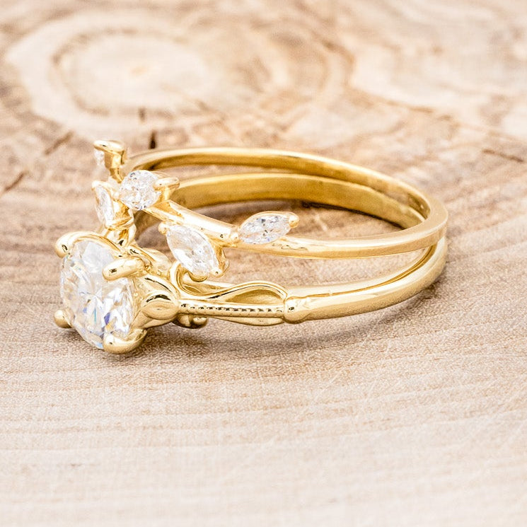 "ROSEMARY" - FLORAL-STYLE ENGAGEMENT RING WITH ROUND CUT MOISSANITE & DIAMOND TRACER-3