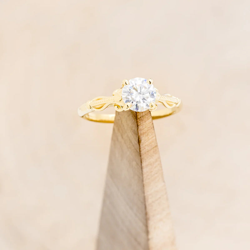 "ROSEMARY" - FLORAL-STYLE ENGAGEMENT RING WITH ROUND CUT MOISSANITE - 14K YELLOW GOLD - 7-YGNEWROSEMARYWMOISANDIDHALSTACKER-18_1200x_d418b27d-edd7-4b52-9cce-b98f14c4a065