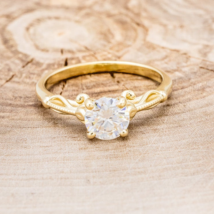 "ROSEMARY" - FLORAL-STYLE ENGAGEMENT RING WITH ROUND CUT MOISSANITE & DIAMOND TRACER-10