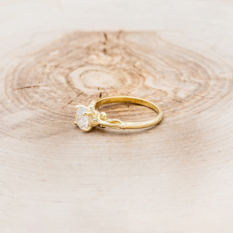 "ROSEMARY" - FLORAL-STYLE ENGAGEMENT RING WITH ROUND CUT MOISSANITE - 14K YELLOW GOLD - 7-YGNEWROSEMARYWMOISANDIDHALSTACKER-9_1200x_1fc3fc7c-67fb-44f0-a29d-b1e923e3c148