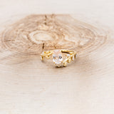 "CAELUM" - VINE STYLE OVAL MORGANITE ENGAGEMENT RING SET WITH LEAF & DIAMOND ACCENTS - 10