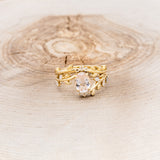 "CAELUM" - VINE STYLE OVAL MORGANITE ENGAGEMENT RING SET WITH LEAF & DIAMOND ACCENTS - 4