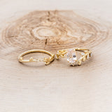 "CAELUM" - VINE STYLE OVAL MORGANITE ENGAGEMENT RING SET WITH LEAF & DIAMOND ACCENTS - 5