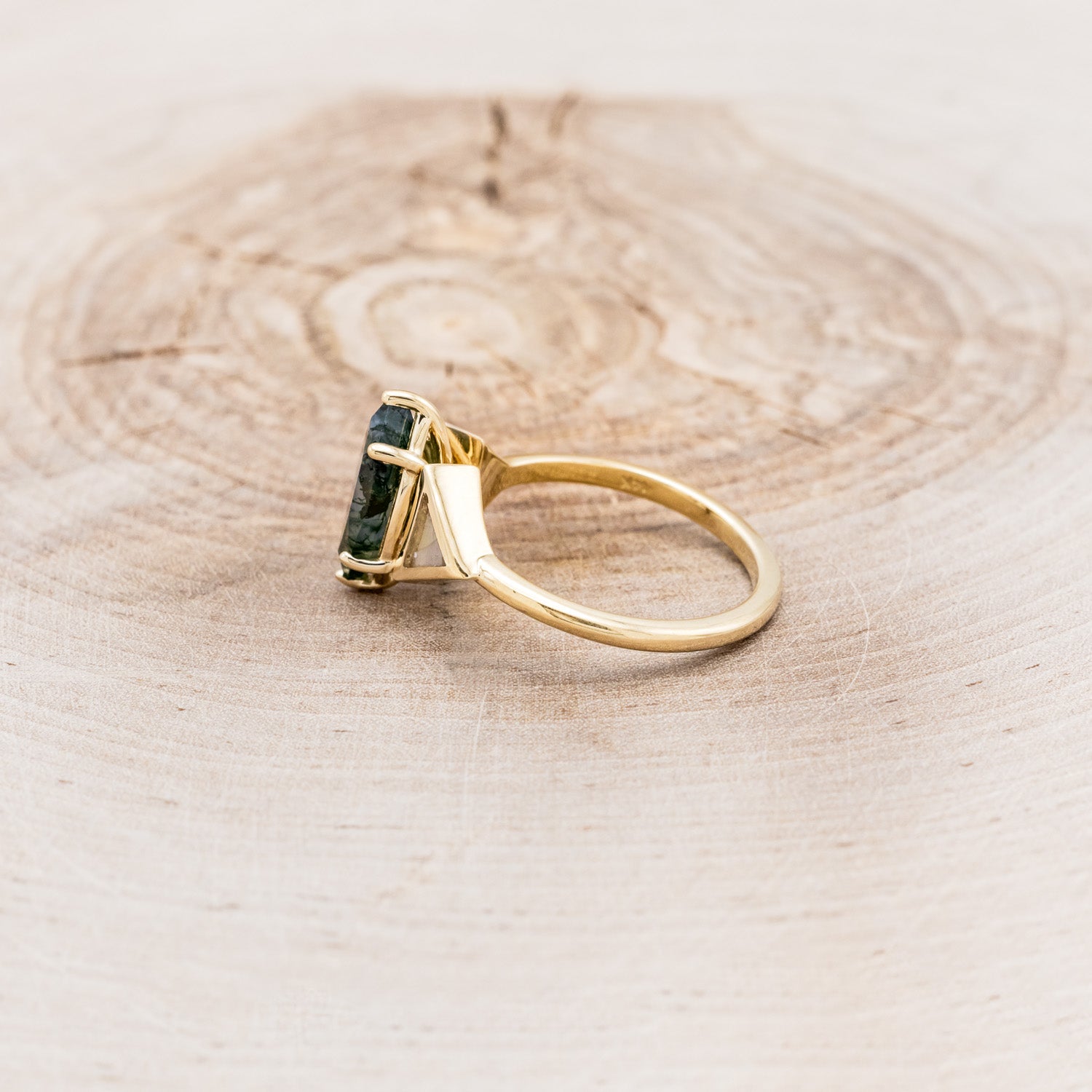 "NILE" - MARQUISE MOSS AGATE ENGAGEMENT RING WITH MOTHER OF PEARL INLAYS-3