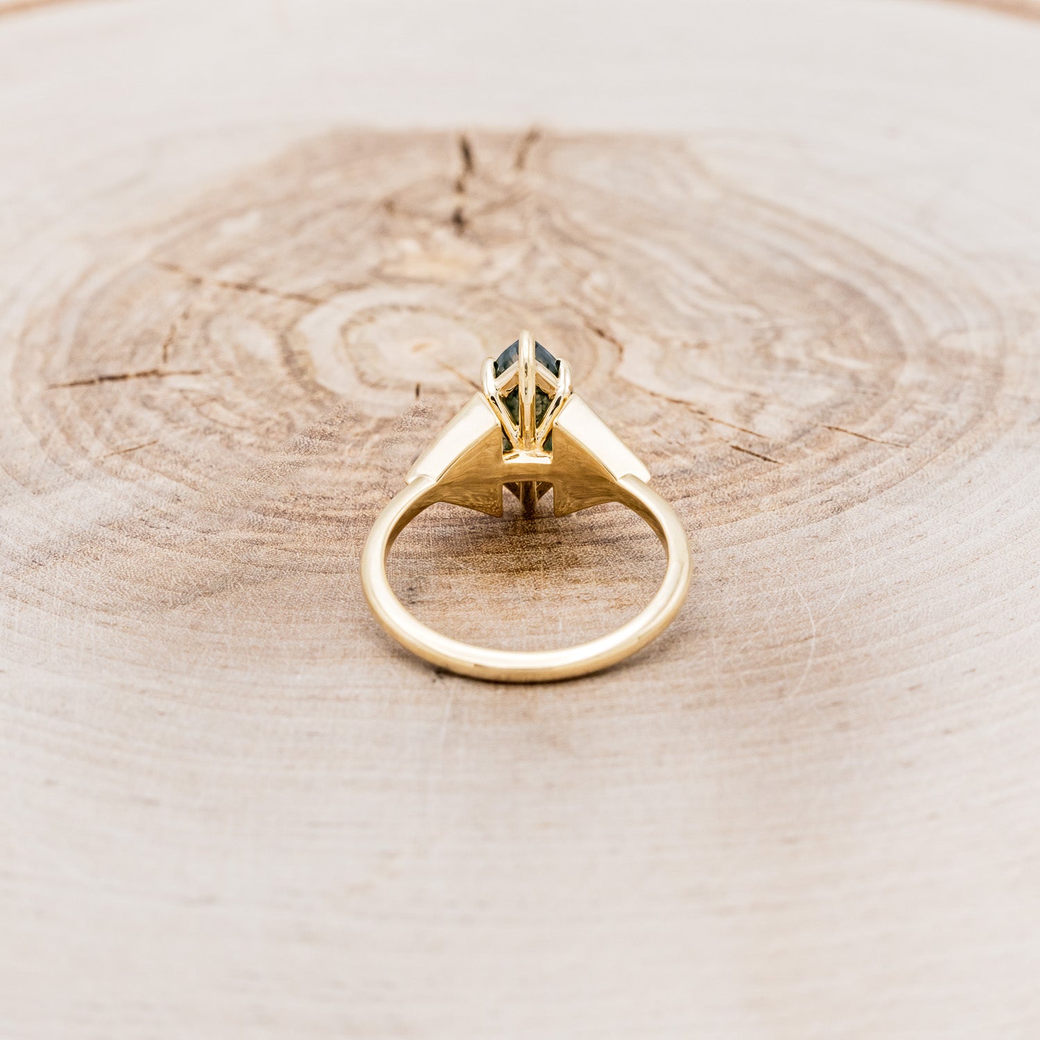 "NILE" - MARQUISE MOSS AGATE ENGAGEMENT RING WITH MOTHER OF PEARL INLAYS-5