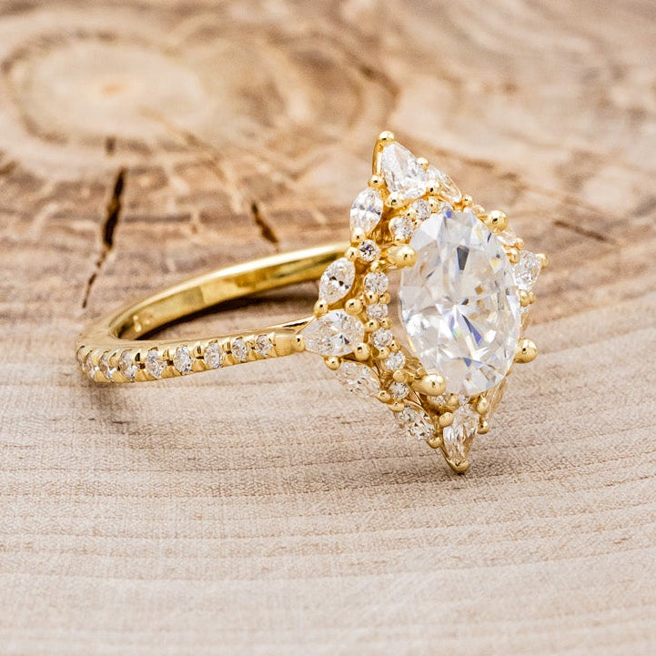 "NORTH STAR" - BRILLIANT CUT OVAL MOISSANITE ENGAGEMENT RING WITH DIAMOND ACCENTS & DIAMOND TRACER-2