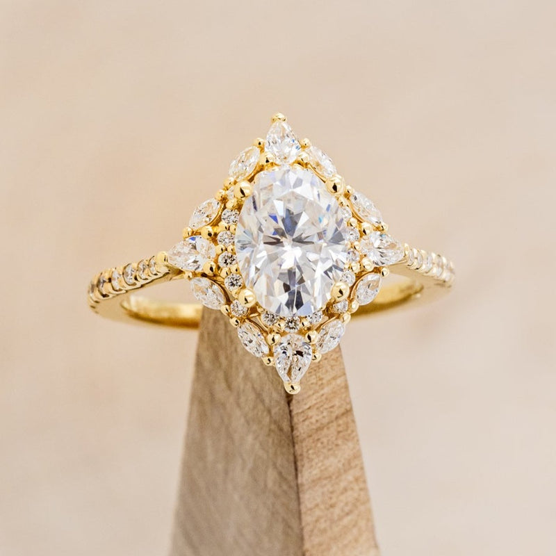 "NORTH STAR" - BRILLIANT CUT OVAL MOISSANITE ENGAGEMENT RING WITH DIAMOND ACCENTS & DIAMOND TRACER-1