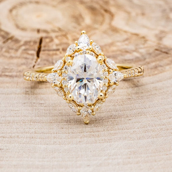 "NORTH STAR" - BRILLIANT CUT OVAL MOISSANITE ENGAGEMENT RING WITH DIAMOND ACCENTS & DIAMOND TRACER-4