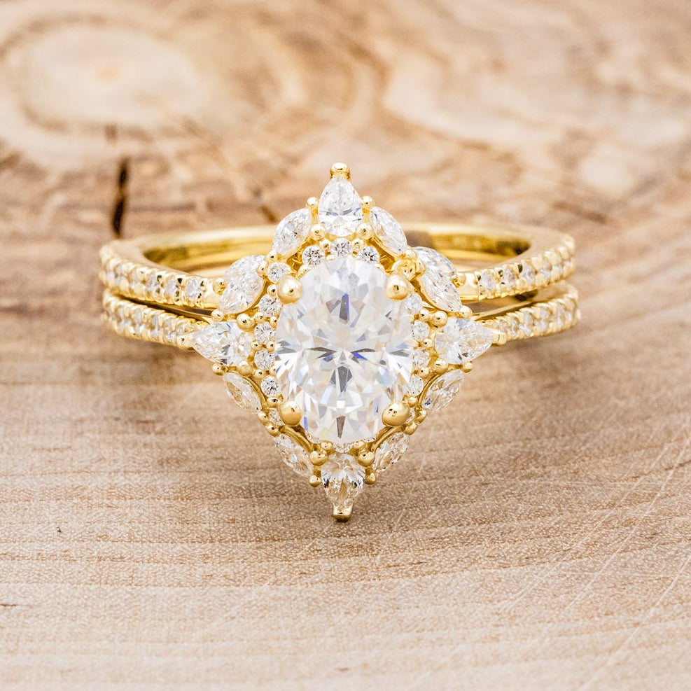 "NORTH STAR" - BRILLIANT CUT OVAL MOISSANITE ENGAGEMENT RING WITH DIAMOND ACCENTS & DIAMOND TRACER-11