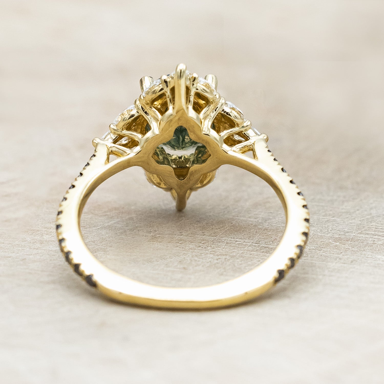 "North Star" - Oval Cut Moss Agate Engagement Ring With A Diamond Tracer-Staghead Designs