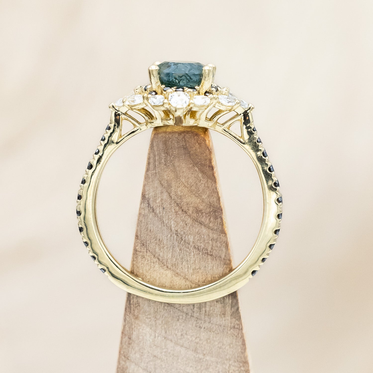 "North Star" - Oval Cut Moss Agate Engagement Ring With A Diamond Tracer-Staghead Designs