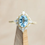 "NORTH STAR" - OVAL SKY BLUE TOPAZ ENGAGEMENT RING WITH DIAMOND HALO & ACCENTS-Staghead Designs