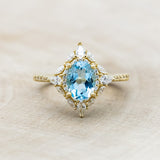 "NORTH STAR" - OVAL SKY BLUE TOPAZ ENGAGEMENT RING WITH DIAMOND HALO & ACCENTS-Staghead Designs