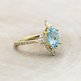 "NORTH STAR" - OVAL SKY BLUE TOPAZ ENGAGEMENT RING WITH DIAMOND HALO & ACCENTS-Staghead Designs