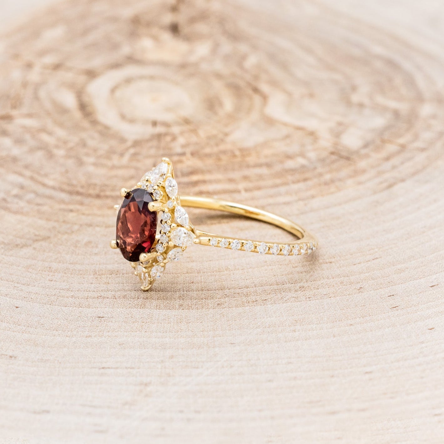 "NORTH STAR" - OVAL GARNET ENGAGEMENT RING WITH DIAMOND HALO & ACCENTS-15