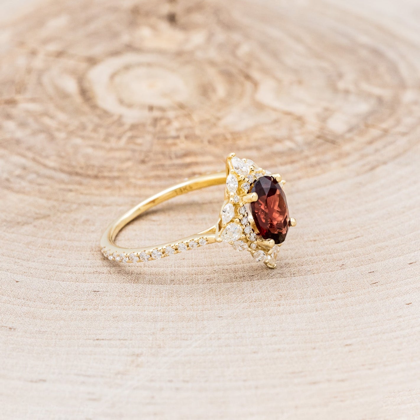 "NORTH STAR" - OVAL GARNET ENGAGEMENT RING WITH DIAMOND HALO & ACCENTS-14