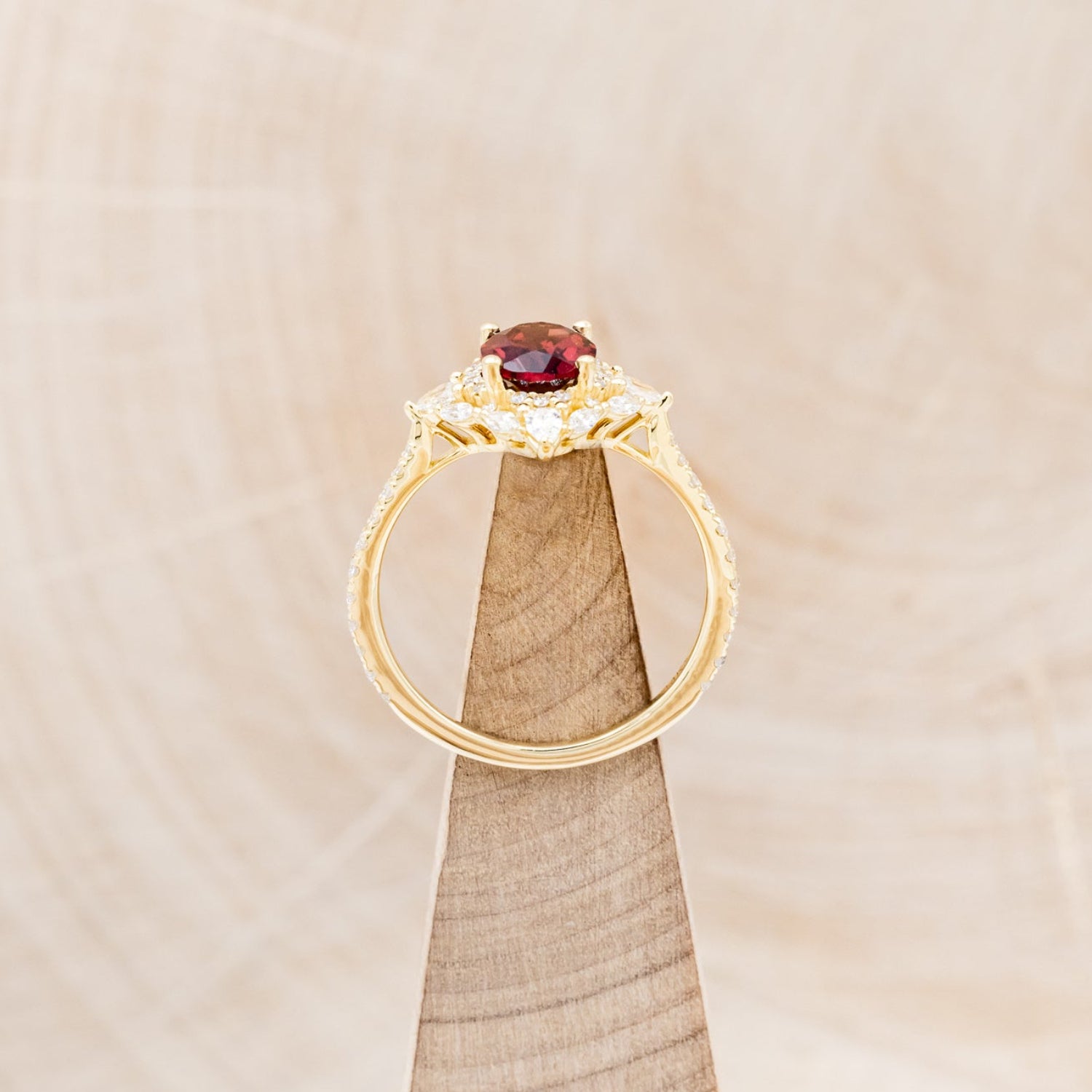 "NORTH STAR" - OVAL GARNET ENGAGEMENT RING WITH DIAMOND HALO & ACCENTS-18