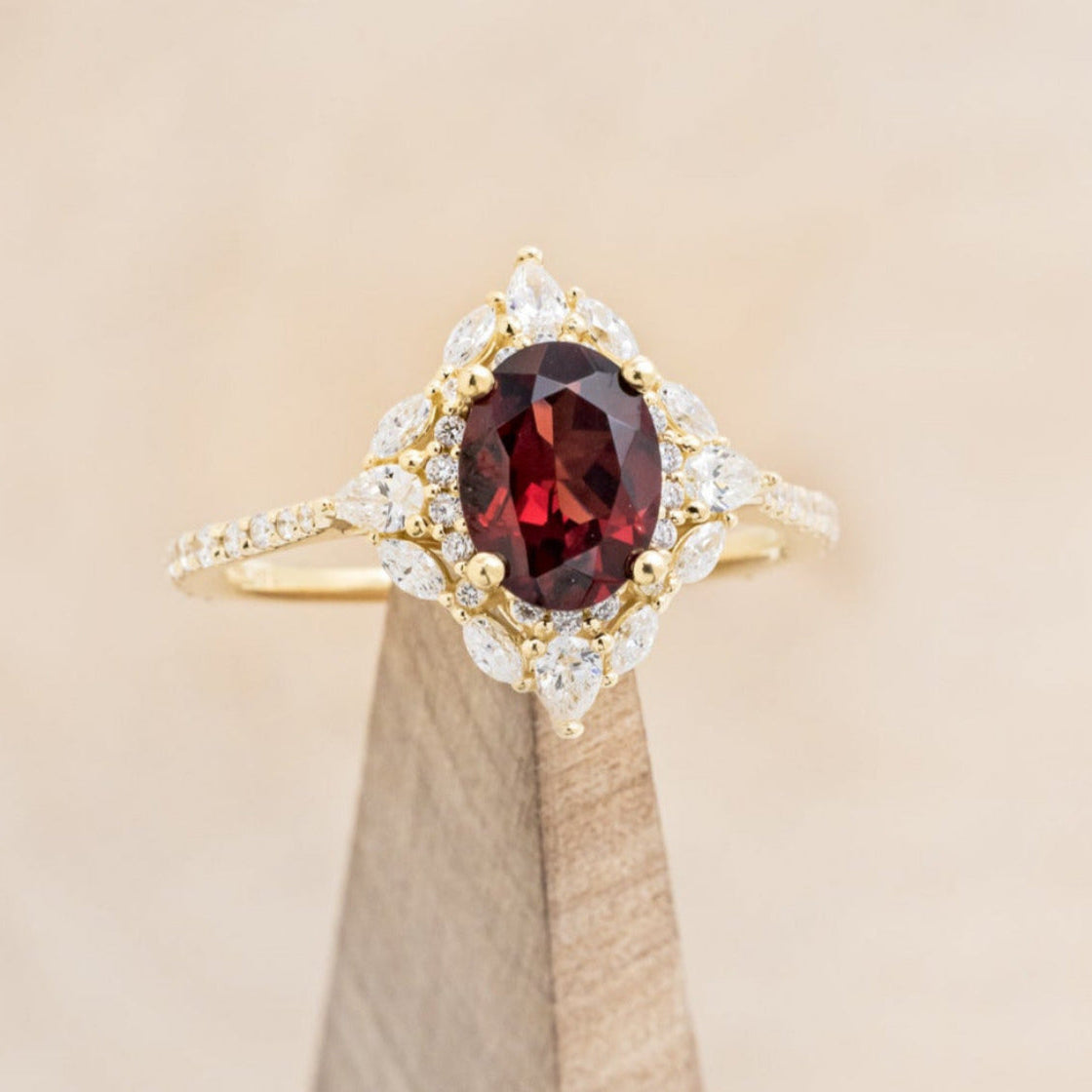 "NORTH STAR" - OVAL GARNET ENGAGEMENT RING WITH DIAMOND HALO & ACCENTS-13