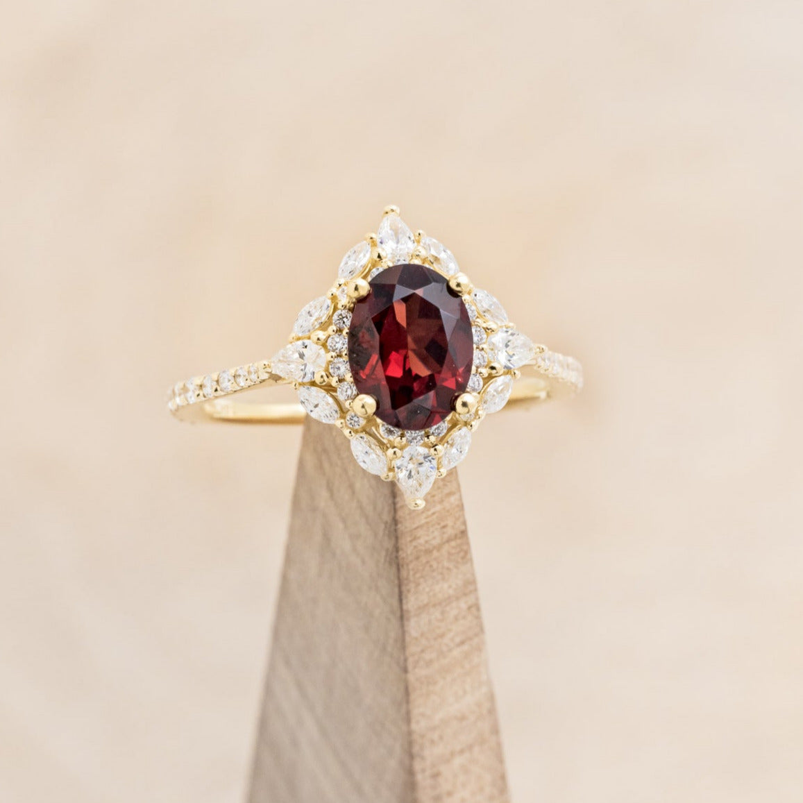 "NORTH STAR" - OVAL GARNET ENGAGEMENT RING WITH DIAMOND HALO & ACCENTS-13